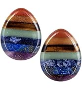 mookaitedecor Drop Shape 7 Chakra Thumb Worry Stone Set of 2, Polished Pocket Palm Stone for Crys...