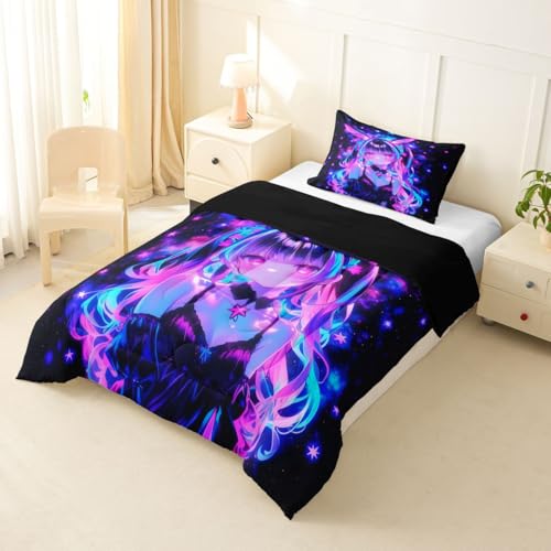Image of Erosebridal 3D Mushroom Girls Bedding Sets Twin - Japanese Modern Fashion Comforter Set for Kids Adults Abstract Graffiti Duvet Insert Watercolor Aesthetic Quilt
