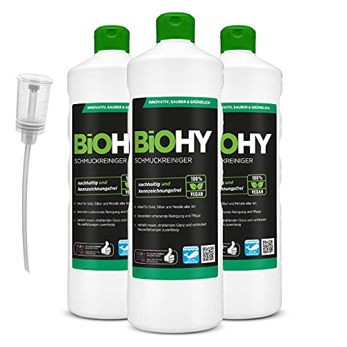 Preisvergleich Produktbild BiOHY Schmuckreiniger (3x1l Flasche) + Dosierer / AKTIVE GLANZFORMEL / Konzentrat für jedes Ultraschallgerät / Nachhaltige und schonende Reinigung für Uhren, Schmuck und Edelmetalle