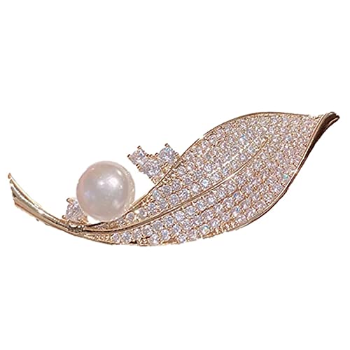 Broche feuille en zircon et perles élégante pour sublimer vos vestes et costumes de cérémonie