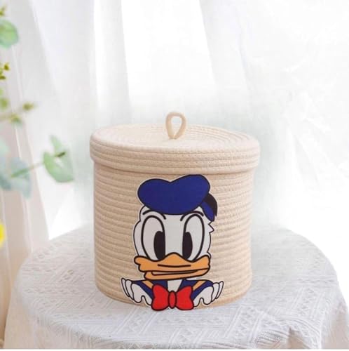 Image of Aroma Brand Kids Lid Basket with Beautiful Characters - Rope Storage Basket for Baby Diaper, Stuffed Animal Storage Bin Rope Basket for Kids Toy, Baby Laundry Baskets with Lid (Cream Duck)