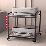 TRUSOON Mobile Printer Stand with Lockable Wheels, 2 Tier Rolling Printer Cart Under Desk with Adjustable Shelf, 23' Hight, Holds up to 200lbs for Home & Office, Rustic Brown