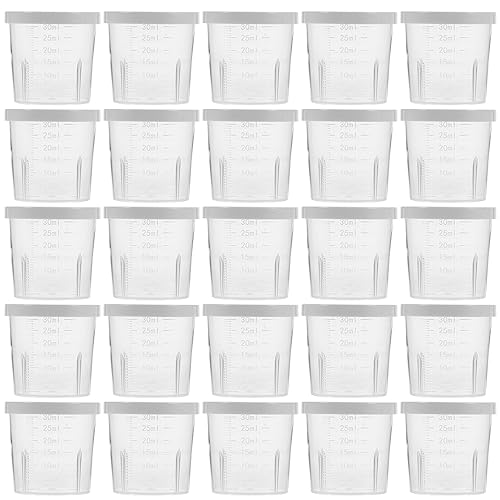 50pcs 30ml Graduated Measuring Cup Mini Sauce Boxes Vinegar Boxes Sauce Sub Boxes Soy Sauce Dispenser Sauce Boxes for Outdoor Lightweight Seasoning Boxes Travel Condiment Jars