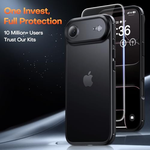 Image of TAURI for iPhone Air Case, with Screen Protector, Matte Black | Full Camera Protection, Anti-Yellowing Military-Grade Protection Shockproof Slim Phone Case for iPhone 17 Air