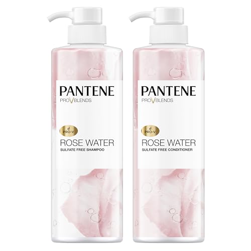 Pantene Sulfate Free Shampoo and Conditioner Set, Rose Water, Soothing and Moisturizing, Infused with Vitamin B5, for all Hair Types, Safe for Color Treated Hair, Pro-V Blend, 17.9 Fl Oz Each, 2 Pack