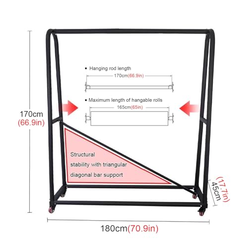 JevLoN Commercial Fabric Roll Storage Rack, Double Sided Vinyl Wrap Film Holder, 20 Adjustable Hanging Rod, Movable Car Color Change Film/Window Film/Wallpaper Rolls Display Rack(180x45x170cm)