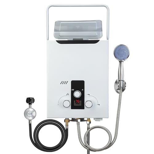 GEARPASS Propane Tankless Water Heater Outdoor, 2.11 GPM 8L, Portable Gas Water Heater with Handle and Digital Display, Instant Hot Water for RV, Cabin, Pet Bathing, Camping