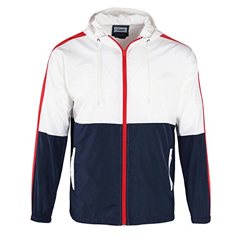 Beautiful Giant Men's Color Block Windbreaker Vintage Lightweight Jacket Hooded Hip Hop Pocket Streetwear White