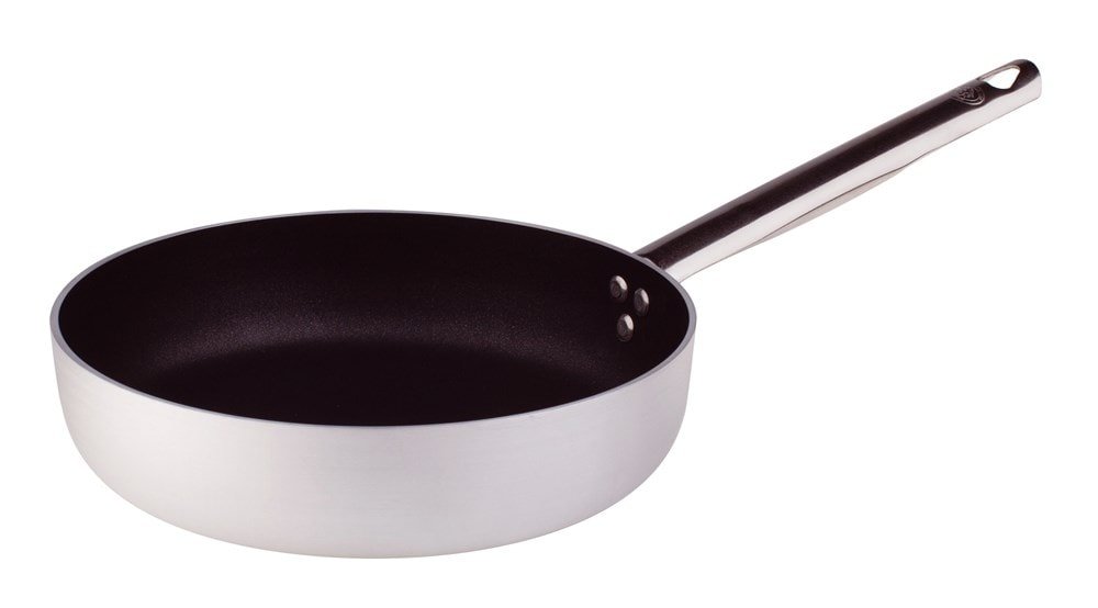 Baldassare Agnelli Silver/Black Pentole Agnelli Professional Aluminium Anti - Adherent 3 Mm. Straight Frying Pan With Tubular Steel Handle, Diameter 40 Cm.