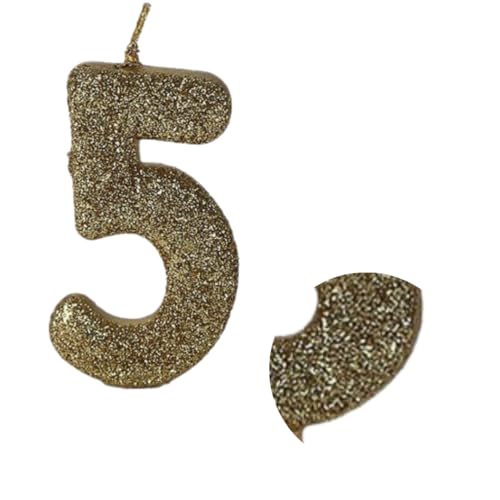 Image of Wanna Party Number 5 Glitter Gold Candle for Birthday Decoration Items /Cake Toppers /Cake Decorations