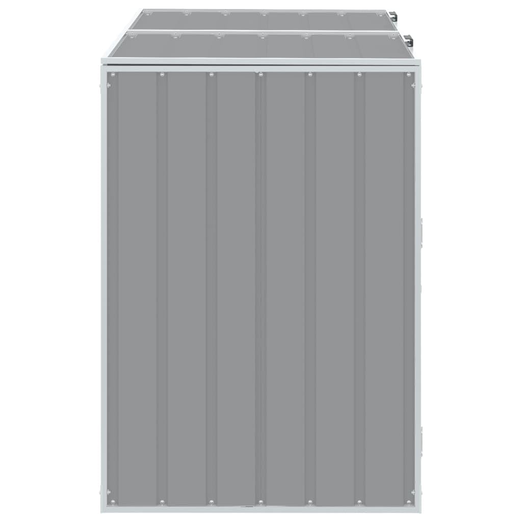 vidaXL Copribidone con Ruote per 2 Bidoni Grigio 144x81x113 cm Acciaio, copribidone singolo con ruote, copribidone da giardino, copertura per cassonetti