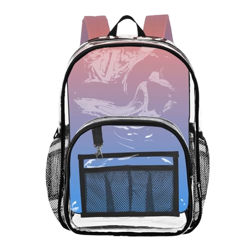 Clear Backpack Women Cute Coral Pink Blue Gradient Kids Backpack for Girls Approved Transparent Bag