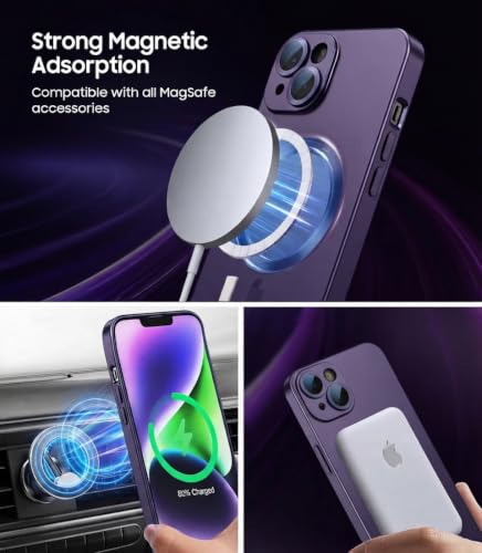 Image of DIZORO Magnetic Case for iPhone 13 / iPhone 14 Cover [Compatible with MagSafe][Built-in Camera Lens Protector] Slim Soft Silicone Bumper Shockproof Metallic Luster Back Cover Phone Cases (DEEP-P)