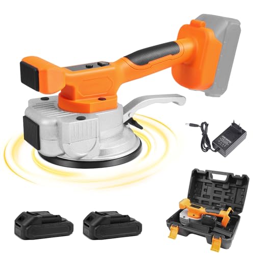 MINENICE Fliesenrüttler, Fliesen Vibrationsgerät, 145 mm Saugnapf, Akku Fliesenleger Maschine mit 9 Gang Geschwindigkeit, Fliesenvibrator für 0.3-2.4m Fliesen, Wandfliesen (inkl. 2 Batterien)
