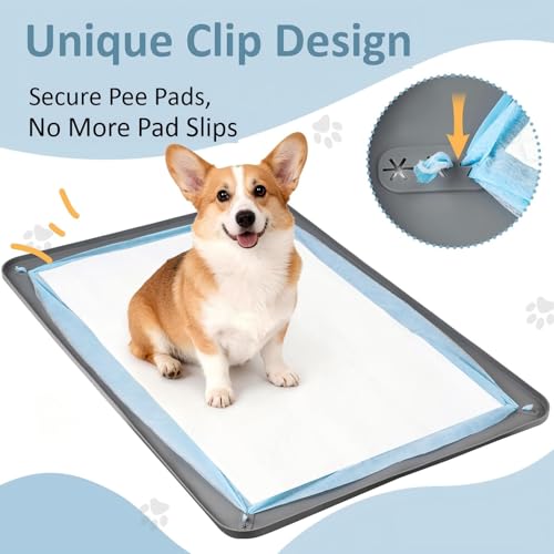 Image of Pee Pad Holder, Silicone Dog Puppy Pad Tray for DogTraining Pads Non-Slip Leak-Proof High Edge Mat, Dog Potty Tray for Home Floor Protection- Grey 25 inch x 36 inch