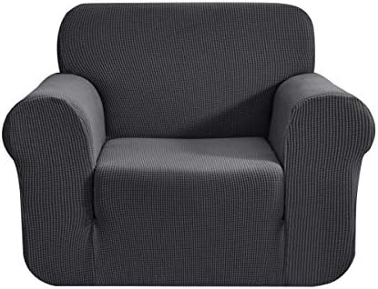 CHUN YI Stretch Chair Sofa Slipcover 1 Piece Couch Cover, 1 Seater Settee Coat Soft with Elastic Bottom, Checks Spandex Jacquard Fabric,Small, Grey/Gray