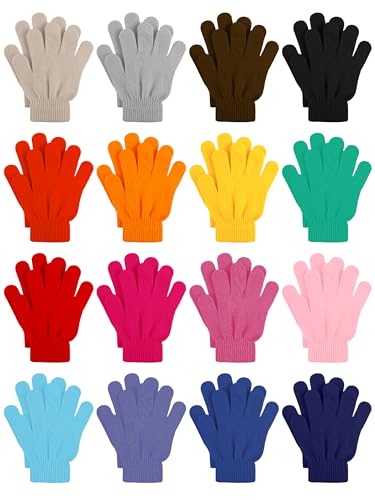 Cooraby 16 Pairs Winter Kids Gloves Warm Toddler Glove for Boys Girls 6-11 Years Mixed Colors G