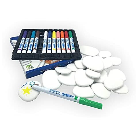 Kalapanta Rock Painting Kit with 12 Water Based Markers and Recycled Plastic Decorative Pebbles for Creative Kids and Adults Cover