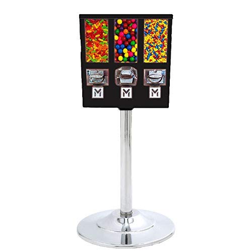 Black All Metal Triple Compartment Commercial Vending Machine for 1 inch Gumballs, 1 inch Toy Capsules, Bouncy Balls, Candy, Nuts with Stand by American Gumball Company