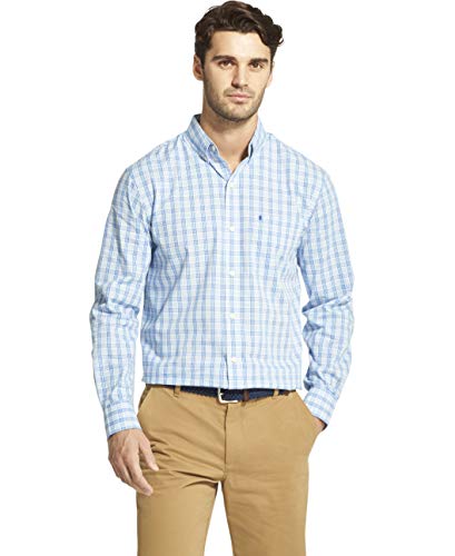 IZOD mens Long Sleeve Stretch Performance Plaid Button Down Shirt, True Blue Revival, Large US