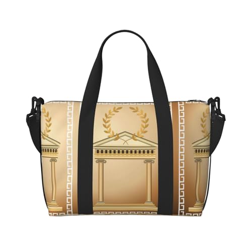 Sac de voyage léger pour femme noir imprimé branche d'olivier et motif grec