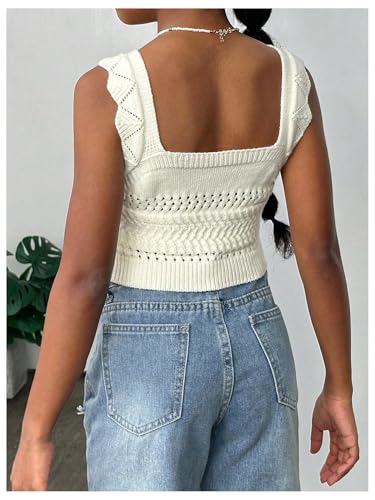 Floerns Girl's Ruffle Straps Knitted Pullover Square Neck Crochet Sweater Tank Top2