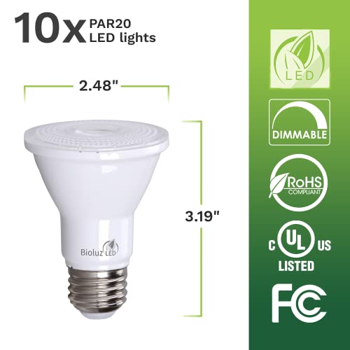 Bioluz Led 10 Pack Par20 Led Bulb 90 Cri 5.5W = 75W Replacement Spot Light Bulb 5000K Daylight E26 Standard Base 40 Degree Beam Angle Ul Listed & Title 20 #TOP3
