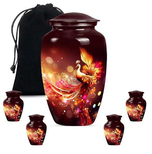 Golden Phoenix Urn, Mini Urns for Human Ashes, Keepsake Urns for Human Ashes, Large Cremation Urns, Urn for Ashes for Women, Small Urns for Mom(Size - 10inch 1Pcs, 3inch 4Pcs)