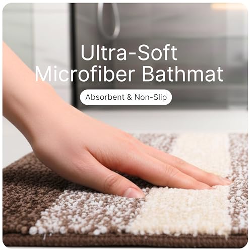 Image of Saral Home Microfiber Striped Rectangle Shaped Anti-Skid Bath Mats | Soft & Super Absorbent Mats for Shower | Washable, Non-Slip & Quick-Drying Mats, 50X70 CM | Pack of 2 (Brown)
