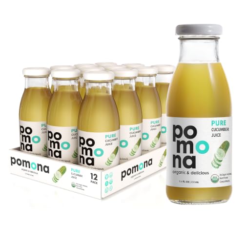 Image of Pomona Organic Juices Pure Cucumber Juice, 8.4 Ounce Bottle (Pack of 12), Cold Pressed Organic Juice, Non-GMO, No Sugar Added, Not from Concentrate, Gluten Free, Kosher Certified, Preservative Free