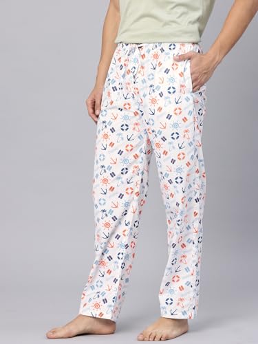 Image of Majestic Man Men's Printed Pure Cotton Lounge Pyjama | Comfort Fit | Elastic Waist with Drawstring | 3 Pockets | Button Closure