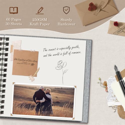 Álbum de fotos DIY Popotop de lino, 8x8 pulgadas, 60 páginas, tapa dura kraft, con ventana personalizable para fotos, ideal para álbumes de boda, bebé, viajes y aniversarios miniatura 2