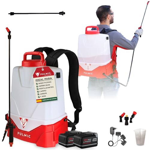 PULMIC Pegasus 15L Pulverizador Eléctrico Mochila con 2 Baterías Litio 25V MAX, hasta 15h por Batería, 3 Velocidades, 3 Boquillas y Tapón de Vaciado