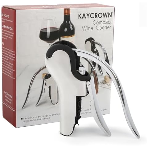 KAYCROWN Stainless Steel Wine Bottle Opener, Vertical Lever Corkscrew with Built-in Foil Cutter Design, Manual Handheld Corkscrew with Ergonomic Lever Pump Cover