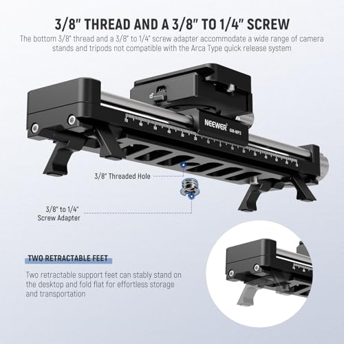 Image of NEEWER 140mm Macro Focusing Rail Slider with 360 Rotation, 4 Directional Locking, Retractable Feet, Acra Type QR Plate, 1 /4 inch & 3 /8 inch Screw for Camera Macro Photography Close Up Shooting, GM-MP2