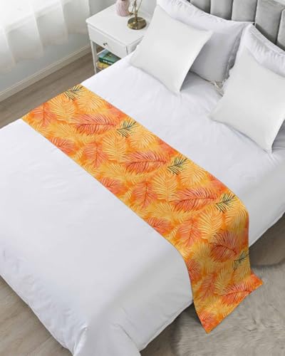 DecorLovee Orange Tropical Leaf Bed Runners for Twin Size Bed, Decorative Bed Throws for Foot of Bed, Summer Palm Leaves Botanical Bed Runner Sofa Throw Bedding Scarf Protector Slipcover for Bedroom