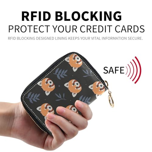 Red Panda RFID Credit Card Holder Leather With Zipper Card Case Wallet for Women Girls2