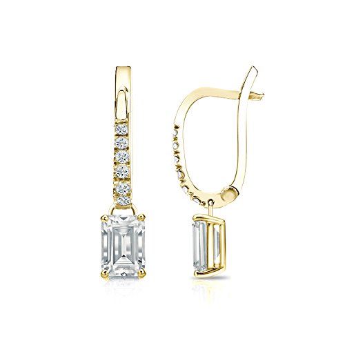 IGI Certified 14k Yellow Gold Dangle 4-Prong Basket Emerald-cut Diamond