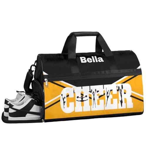 Sac de sport personnalisé pour filles et femmes, sac de sport personnalisé avec nom personnalisé pour le sport, le voyage, sac de danse, sac de week-end, sac de nuit, Cheerleading Cheer Orange, 19.7x