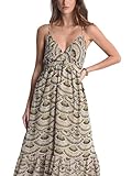 MOLLY BRACKEN Langes Kleid mit Trägern bedruckt für Damen, Kaki, Large