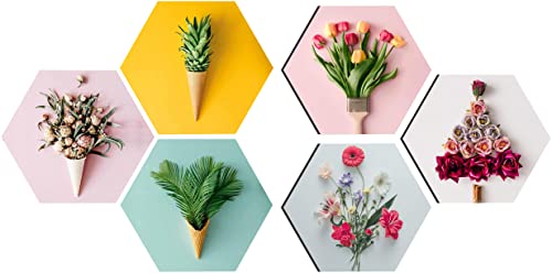 SAF Preety Flower And Leaf In Cone Pot 3 Pieces Uv Textured Multi-Effect Self Adheshive Painting 17 Inch X 17 Inch Sanfhx31155 & Preety Floral Flower And Leaf In Cone Pot 3 Piece,Multicolour, Wood