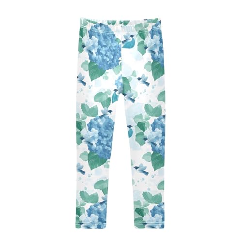 ALAZA Girls' Leggings Children's Yoga Pants Skinny Printed Dance Hydrangea Flower Bird Comfortable 4T