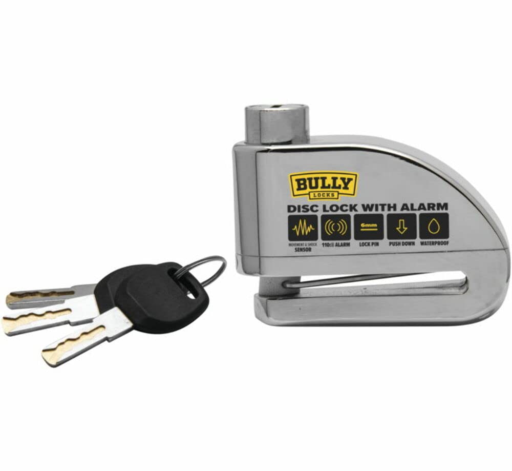 BikeMaster Bully Alarm 6mm Disc Lock with Alarm, Chrome