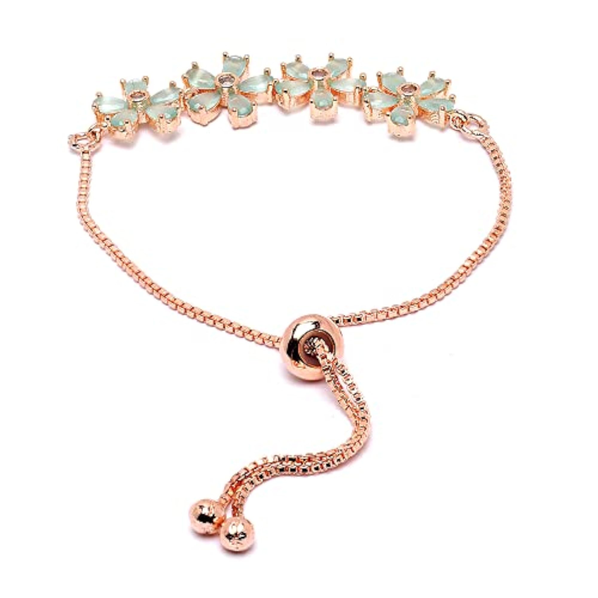 Rose Gold-Plated Green Wraparound Bracelet, Adjustable