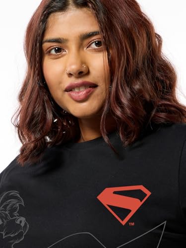 Image of Bewakoof Official DC Merchandise Superman Women's Graphic Print Regular Fit Half Sleeve Round Neck Pure Cotton Plus Size T-Shirt