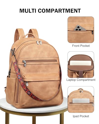 Image of FADEON 15.6 Inch Laptop Backpack Purse for Women, Large Capacity | Vegan Leather Backpack with Padded Straps, Laptop & iPad Slots Fits 13 inch, 14 inch & 15.6 inch, Roomy for Daily, Work & Travel