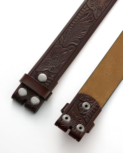 Image of CHAOREN Western Belts for Men without Buckle, 1.5 inch Full Grain Leather Strap | Cowboy Country Mexican Style, Tooled & Smooth, Secure Snap Design, Interchangeable Buckle, Gift Box