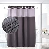 Ecoehoe Extra Long 71x79 Gray Waffle Fabric Hook Free Shower Curtain with Removable Polyester...