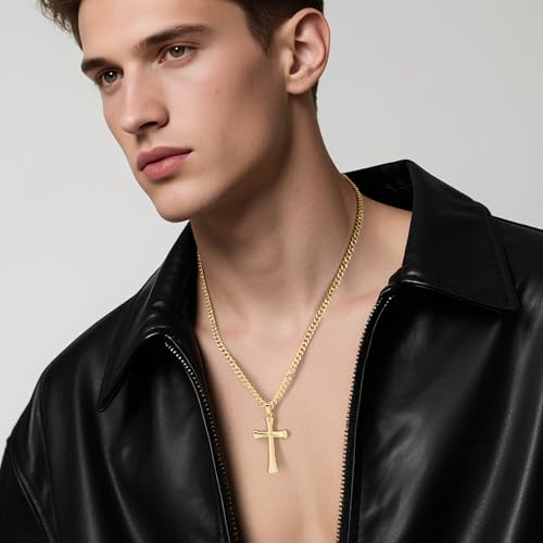 14K Gold Necklace for Men Gold Cross Necklace for Men Cross Pendant Necklaces for Mens Bold and Unique Bone-Style Shape Crosses Chain Necklaces for Mens3