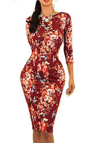 Vivicastle Women's USA Wear to Work Business 3/4 SLV Bodycon Pencil Dress